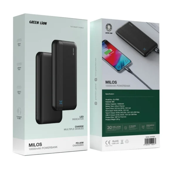 پاوربانک گرین لاین مدل Milos GNMIL20KPBBK ظرفیت 20000 میلی آمپر ساعت - تصویر 3