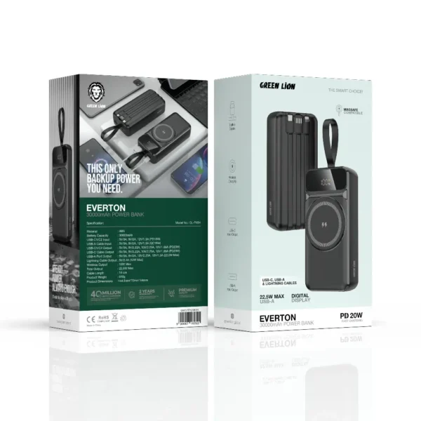 پاوربانک گرین لاین Everton 30000mAh مدل GNEVRTN30KBK با شارژ سریع PD 20W - تصویر 3