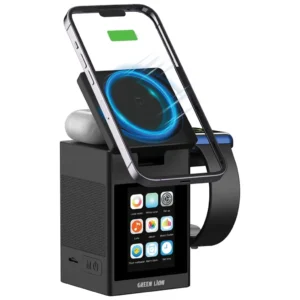 استیشن شارژ بی‌سیم گرین لاین Smart Station Pro با نمایشگر LCD و اسپیکر