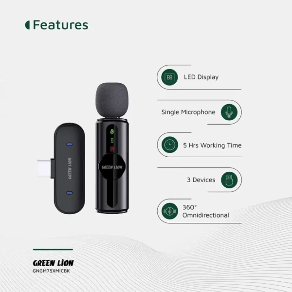 میکروفون بی‌سیم گرین لاین GM-75X با حذف نویز 3 سطحی مدل GNGM75XMICBK - تصویر 2