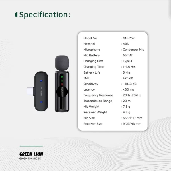 میکروفون بی‌سیم گرین لاین GM-75X با حذف نویز 3 سطحی مدل GNGM75XMICBK - تصویر 8