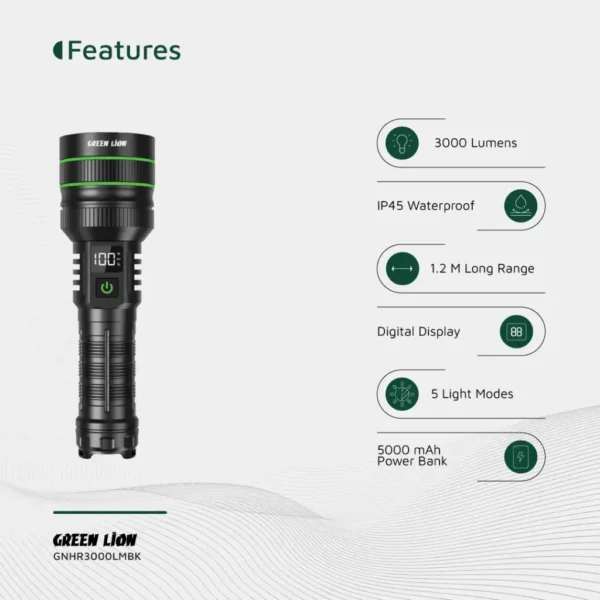 چراغ قوه گرین لاین مدل GNHR3000LMBK ظرفیت ۳۰۰۰ لومن - تصویر 3