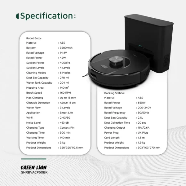 جارو رباتیک هوشمند گرین لاین مدل Smart Robot Vacuum Pro 4000Pa - تصویر 7