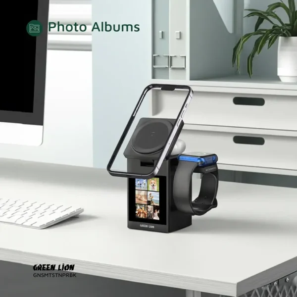 استیشن شارژ بی‌سیم گرین لاین Smart Station Pro با نمایشگر LCD و اسپیکر - تصویر 2