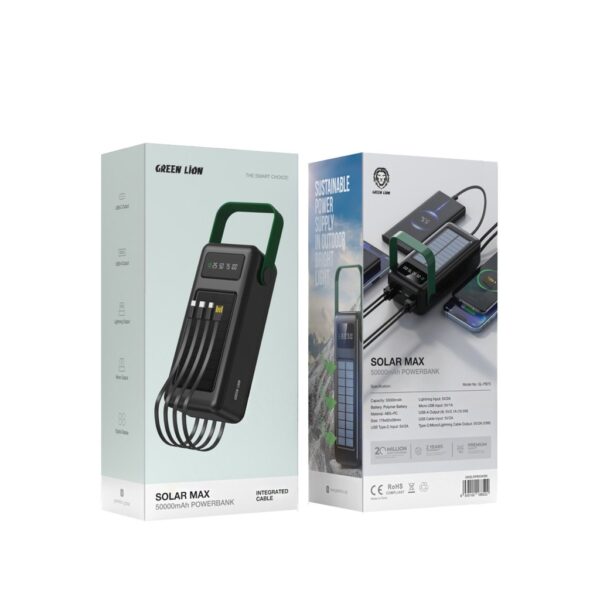 پاوربانک خورشیدی گرین لاین Solar Max ظرفیت 50000 میلی‌آمپرساعت مشکی - تصویر 2