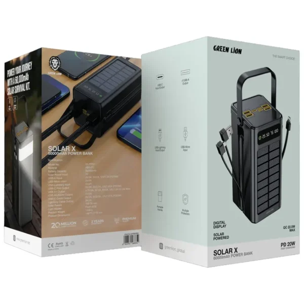 پاوربانک خورشیدی گرین لاین Solar X ظرفیت 60000 میلی‌آمپرساعت - تصویر 3