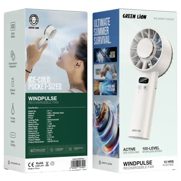 پنکه دستی شارژی ویندیکس پرو خنک‌کننده گرین لاین Windix Pro مدل GNPF11WINDWH - تصویر 3