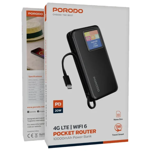 پاوربانک پرودو مدل PDPBFCH087 ظرفیت ۱۰ هزار با مودم جیبی ۴G LTE - تصویر 3