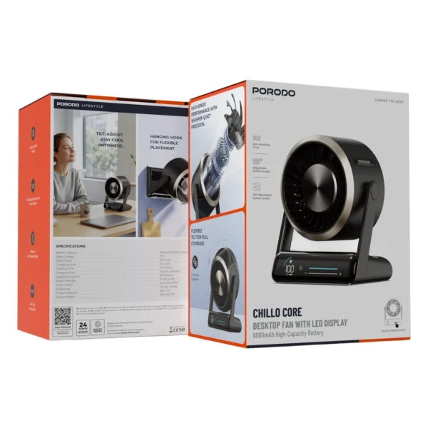 پنکه رومیزی پورودو لایف‌استایل Chillo Core با نمایشگر LED مشکی - تصویر 3