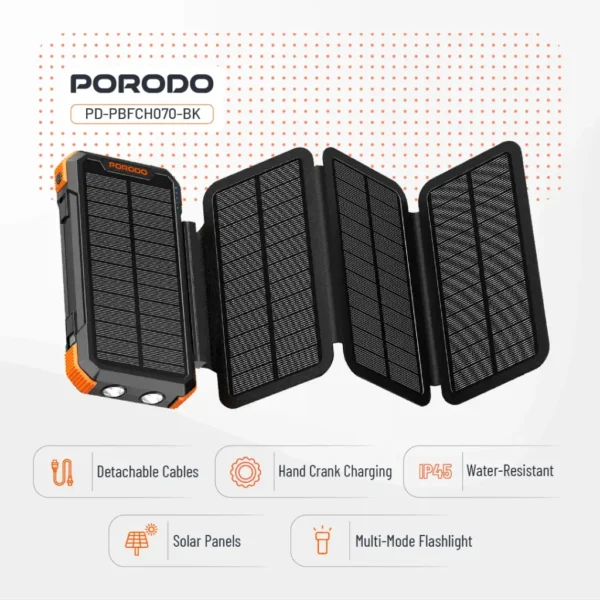 پاوربانک خورشیدی پورودو 20000mAh | 4-Panel Solar | PDPBFCH070BK - تصویر 8