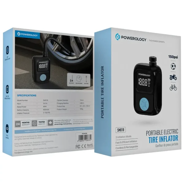 پمپ باد قابل حمل مدل PSM018 پاورولوژی Powerology Portable Electric Tire Inflator - تصویر 2