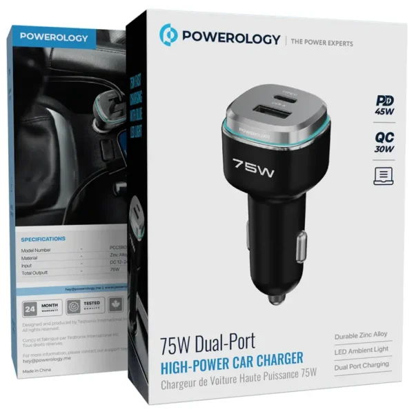 شارژر فندکی بی سیم پاورولوژی PCCSR024 75W دو پورت - تصویر 3
