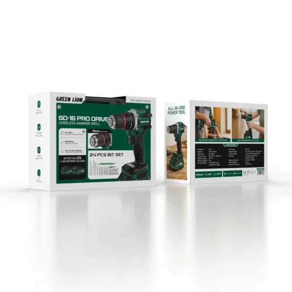 دریل چکشی شارژی گرین لاین GD-16 Pro Drive با 2 باتری 21V 3Ah مدل GNGD16D21VGN - تصویر 8