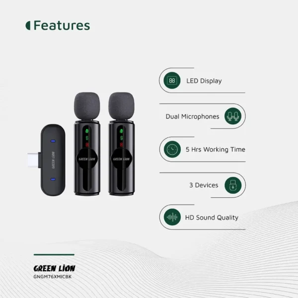 میکروفون بی‌سیم گرین لاین GM-76X با حذف نویز 3 سطحی - تصویر 2