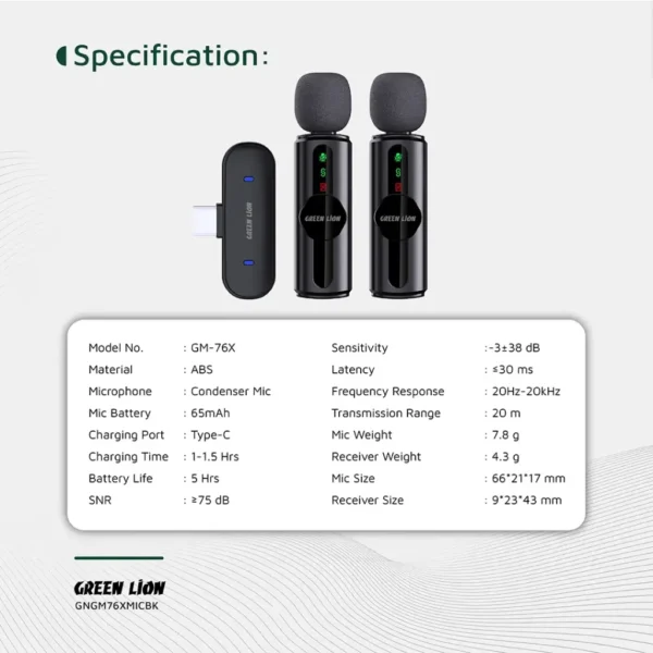 میکروفون بی‌سیم گرین لاین GM-76X با حذف نویز 3 سطحی - تصویر 8